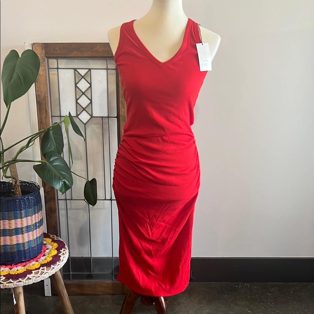 Target Stretchy Red Ruched Sleeveless Midi Dress NWT
